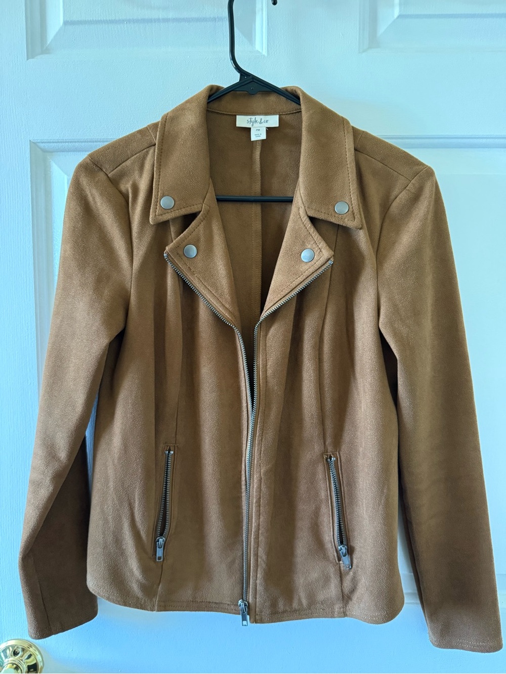 Style & Co. Women’s Camel Brown Suede Moto Jacket